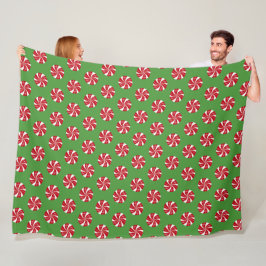 MANTA POLAR VERDE CON NAVIDADES ROJOS Y BLANCOS CON CÁNDARES D