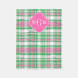 Manta Polar Verde Esmeralda Rosa Caliente Blanco Madras Monogr