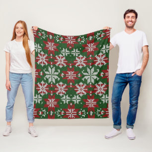 Manta Polar Verde festivo Rojo y Blanco Tejido Nórdico