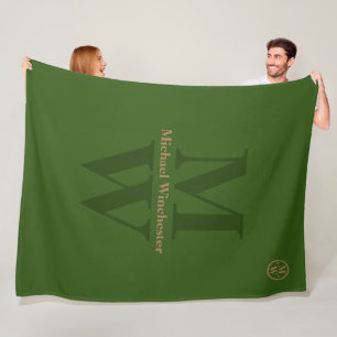 Manta Polar Verde monograma vertical personalizado de 2 letras
