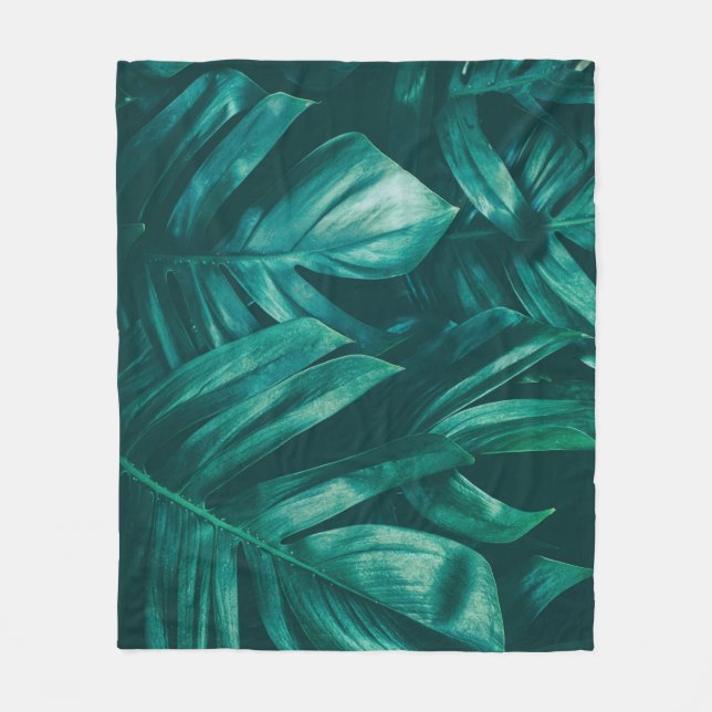 Manta Polar Verde oscuro, follaje de la selva tropical. (Anverso)