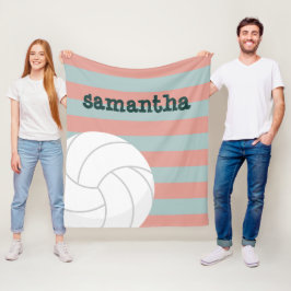 Manta Polar Verde Oscuro y Rosa Melón Gigante de Voleibol Raya