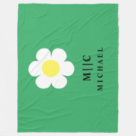 Manta Polar verde y blanco margarita simple monograma moderno 