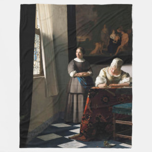 Manta Polar Vermeer - Dama escribiendo una carta con su emplea