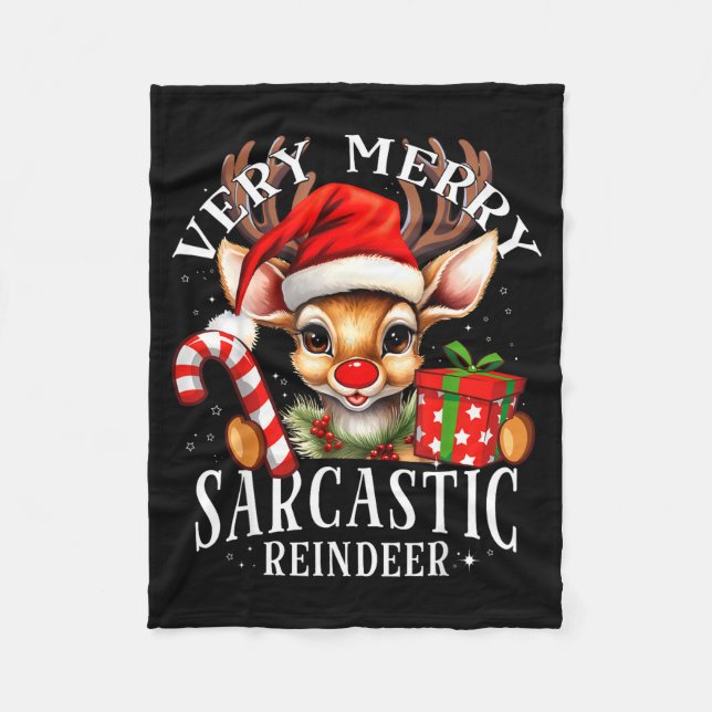 Manta Polar Very Merry Sarcastic Reindeer Matching Christmas  (Anverso)