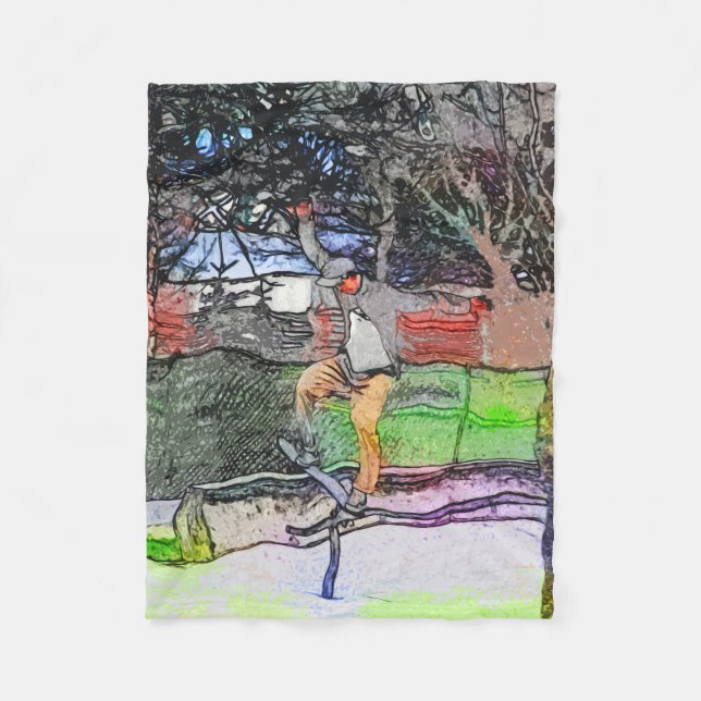 Manta Polar Viajando por las vías - Diseño de patineta Persona (Anverso)