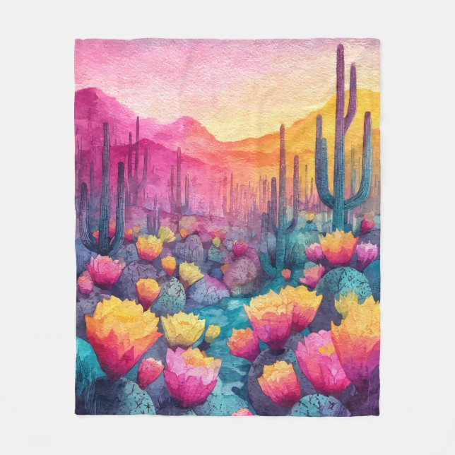 Manta Polar Vibrant Desert Sunset Cactus Bloom Blanket (Anverso)