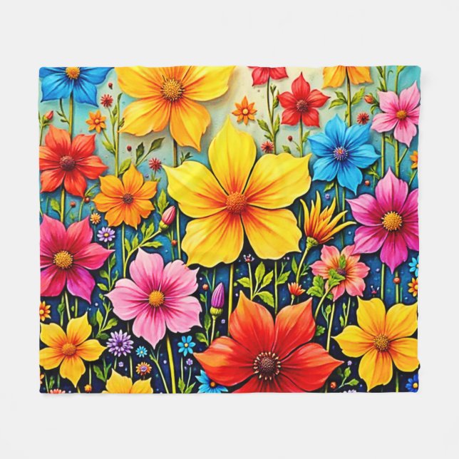 Manta Polar Vibrant Flowers: Garden of Joy Art (Frente (Horizontal))