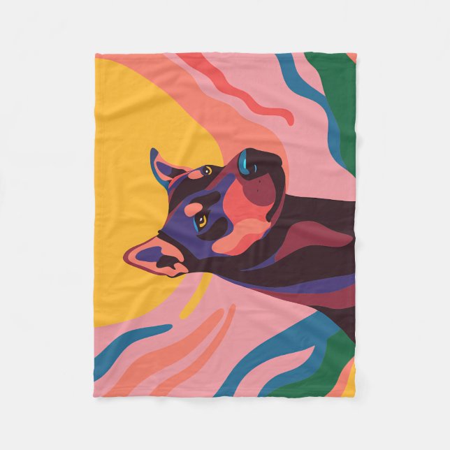 Manta Polar Vibrant Pop Art Doberman Portrait (Anverso)