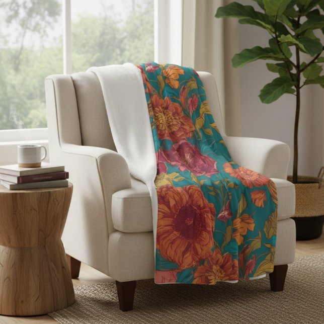 Manta Polar Vibrant Teal and Orange Floral (Subido por el creador)