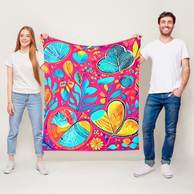 Manta Polar Vibrante arte del corazón floral (In situ)