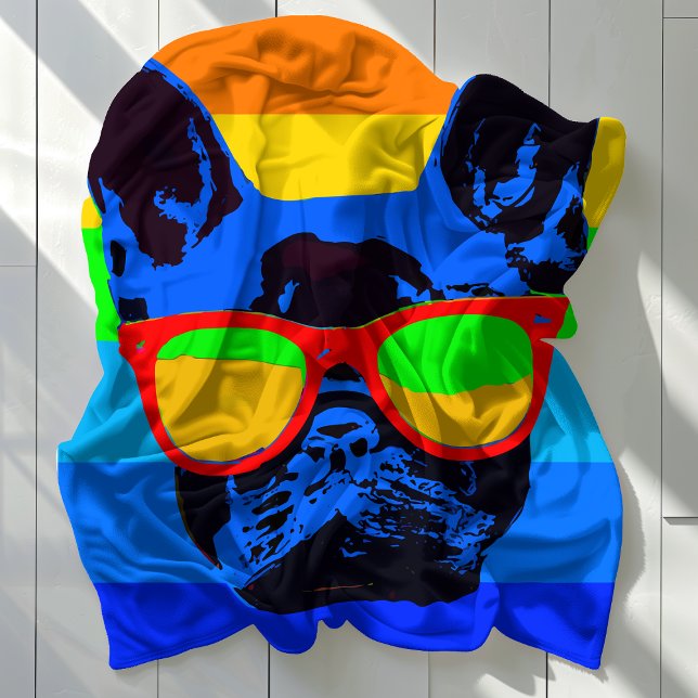 Manta Polar Vibrante Bulldog francés gafas de sol arte pop (Vibrant French Bulldog Sunglasses Pop Art Fleece Blanket)