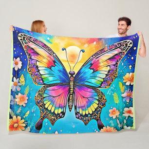Manta Polar Vibrante diseño de brillo de mariposa floral