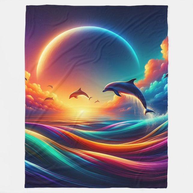 Manta Polar "Vibrante fantasía de delfines - Surreal Ocean Art (Anverso)