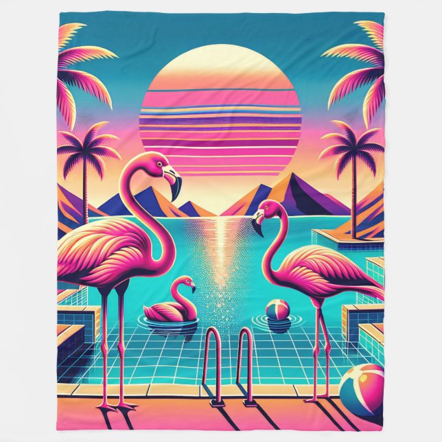 Manta Polar "Vibrante Flamingo Moderno de mediados de siglo Su (Anverso)