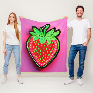 Manta Polar Vibrante Fresa Rótulo Neon