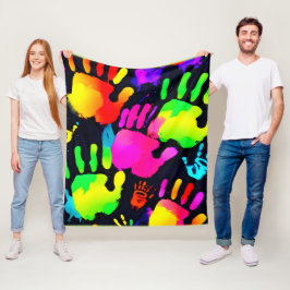 Manta Polar Vibrante Neon Handprint Art