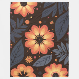Manta Polar Vibrante patrón floral Naranja sobre fondo oscuro