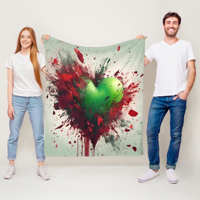 Manta Polar Vibrante ráfaga de corazón verde (In situ)