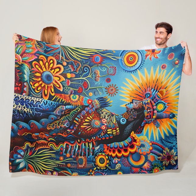 Manta Polar Vibrante Resumen del patrón étnico tribal Huichol (In situ)