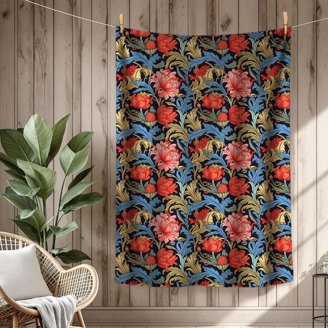 Manta Polar Vibrante William Morris Elegancia floral eterna (Vibrant William Morris Timeless Floral Elegance Fleece Blanket)