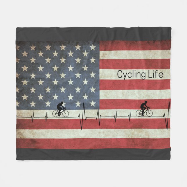 Manta Polar Vida en bicicleta, estrellas y rayas (Frente (Horizontal))