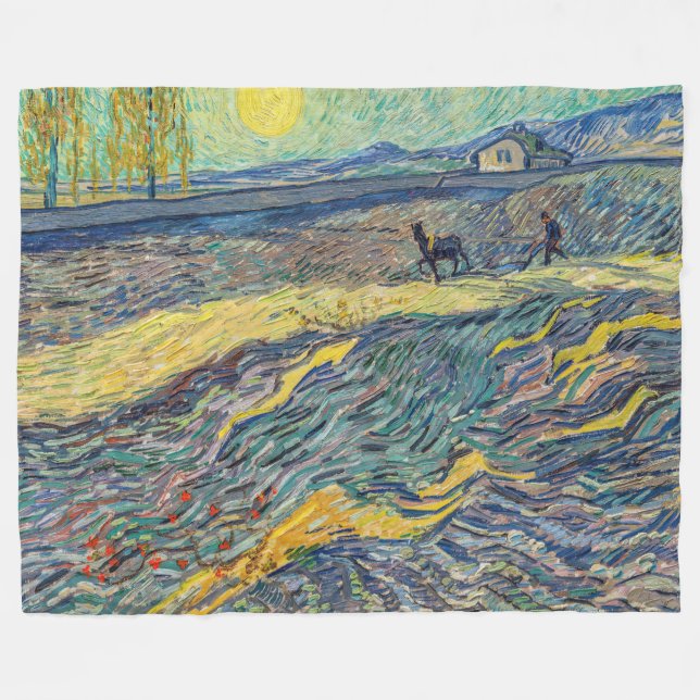 Manta Polar Vincent van Gogh - Campo con agricultores arados (Frente (Horizontal))