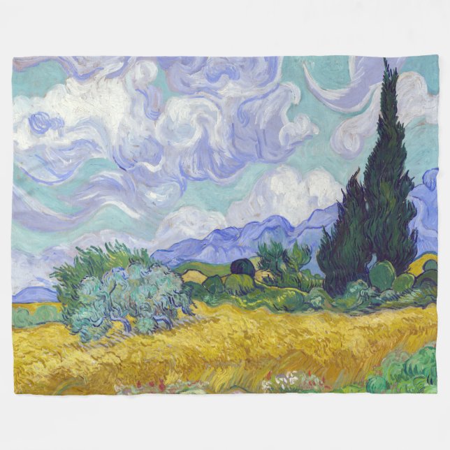 Manta Polar Vincent Van Gogh - Campo de trigo con cipreses (Frente (Horizontal))