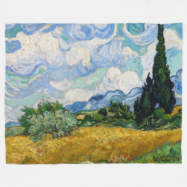 Manta Polar Vincent Van Gogh - Campo de trigo con cipreses (Frente (Horizontal))