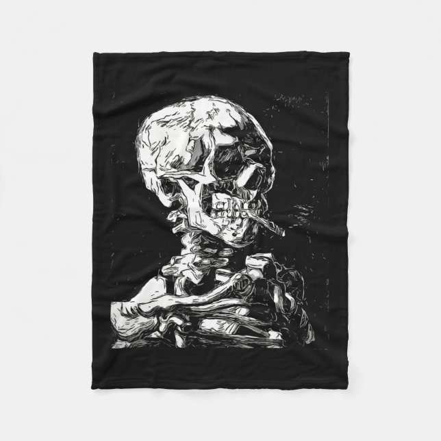 Manta Polar Vincent Van Gogh Skull Con Cigarette Skeleton Hal (Anverso)