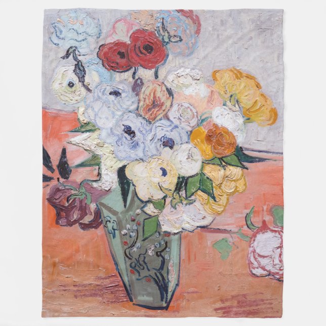 Manta Polar Vincent van Gogh - Vase con Rosas y anemones (Anverso)