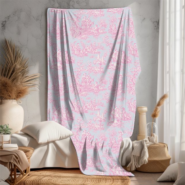Manta Polar Viñeta floral retro azul rosa rosa de jouy (Subido por el creador)