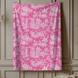 Manta Polar Viñeta floral retro rosa caliente de jouy