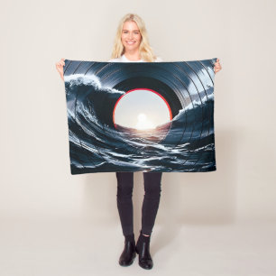 Manta Polar Vinilo Vintage Ola Surf Océano Música Retro