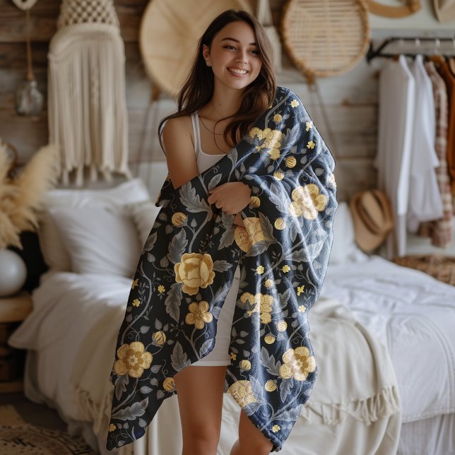 Manta Polar Vino floral amarillo de Art Nouveau de otoño (Subido por el creador)