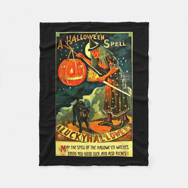 Manta Polar Vintage Art Retro Halloween Witch (Anverso)