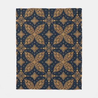 Manta Polar Vintage Azul Oscuro y Botánico Floral Dorado