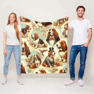 Manta Polar Vintage Basset Hound Seamless Ilustracion