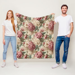 Manta Polar Vintage Blush Peony Cream Floral Pattern