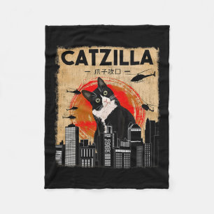Manta Polar Vintage Catzilla Tee - Gracioso Tuxedo Cat Y Kitte
