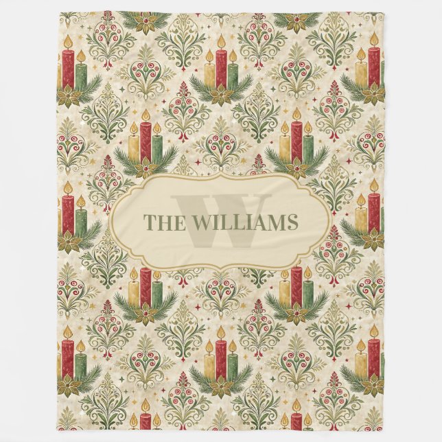 Manta Polar Vintage Christmas Candles & Ornaments Monograma (Anverso)