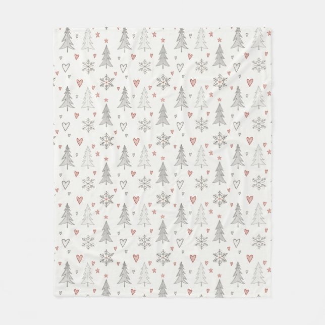 Manta Polar Vintage Christmas Trees & Hearts Fleece Blanket (Anverso)