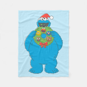 Manta Polar Vintage Cookie Monster Navidades Wreath