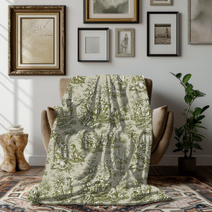 Manta Polar Vintage floral retro aceitunas grises toile de jou