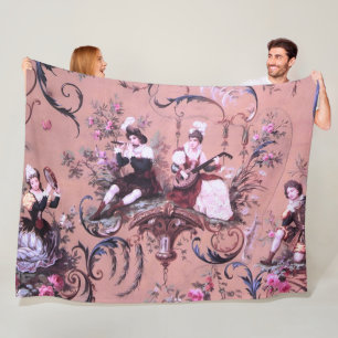 Manta Polar Vintage French Pink Toile Estilo Victoriano Floral