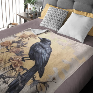 Manta Polar Vintage Gótico Raven Gold Rosa acuarela
