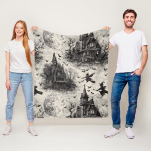 Manta Polar Vintage Hauned House y Witch Toile Pattern