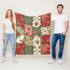 Manta Polar Vintage Inspired Christmas Florals Quilt Pattern