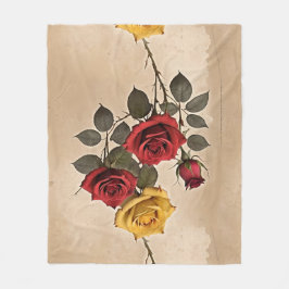Manta Polar Vintage Inspired Red And Yellow Roses