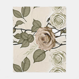 Manta Polar Vintage Inspired Sepia Roses With Green Leaves